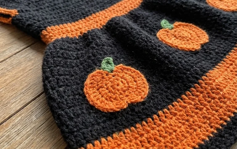 Crochet Halloween Dress with Pumpkin Motifs